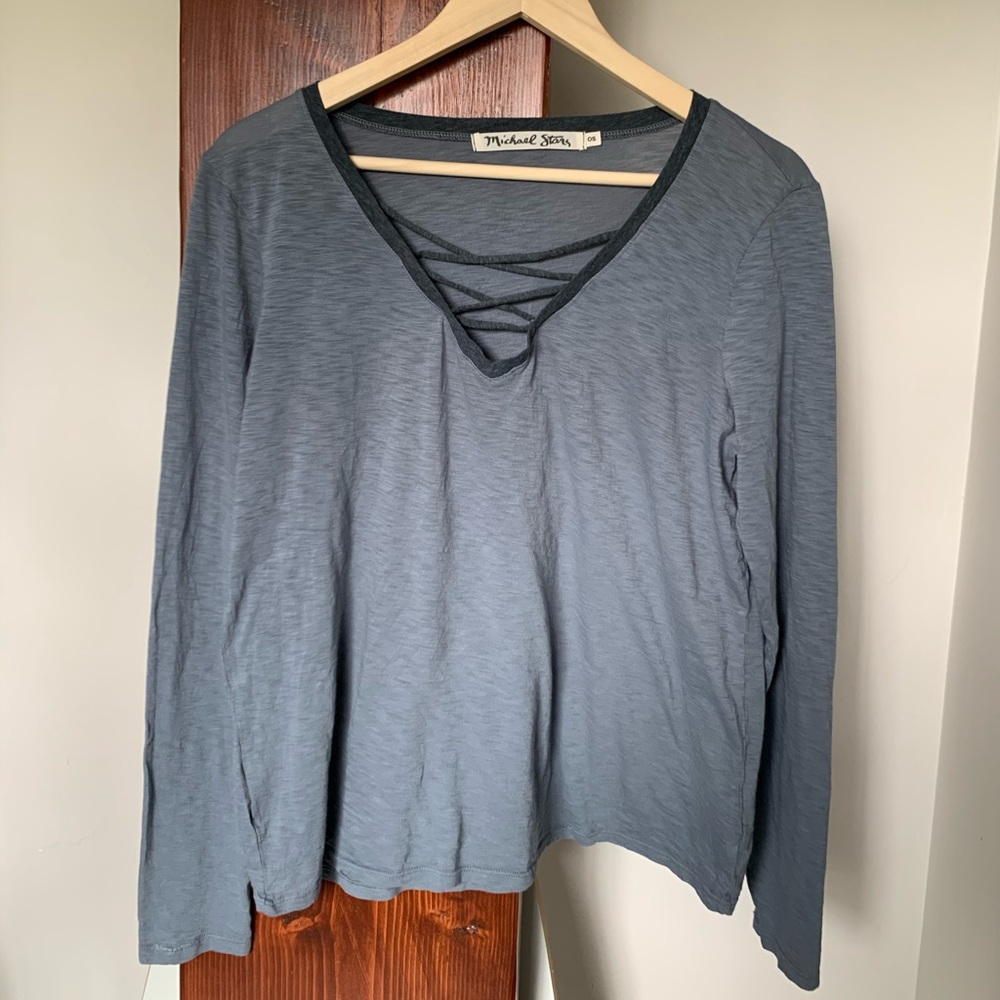 Michael Stars Strappy V Neck Long Sleeve Tee OS